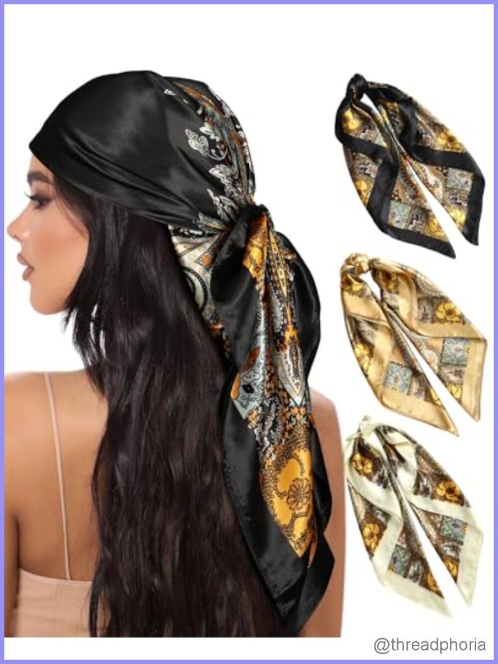 Satin Head Scarf for Women 3 Pcs 35 Inch Silk Feel Hair Scarf